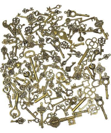 JIALEEY 125 PCS Vintage Skeleton Key Set Charms - Antique Style Bronze Brass Keys for DIY Jewelry Making and Wedding Favors - Buy Online on GoSupps.com