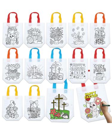 24 Pcs Easter Party Favors Non Woven Bags Reusable Coloring Easter DIY Crafts Party Bags Easter Candy Bags for Easter Party Supplies