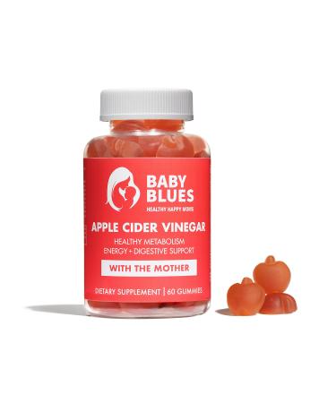 Baby Blues Apple Cider Vinegar Gummies - Vegan  Non-GMO & Gluten-Free  Postpartum Dietary Supplement with Both Vitamin B-6 & B12  60 Pieces per Bottle