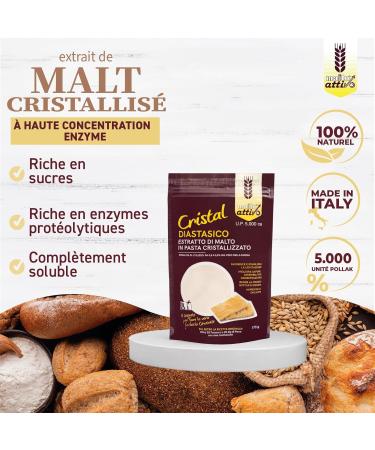 Active Malt Diastasic Crystal 175g Crystallized Malt Extract with High Diastasic Power Barley Malt and But Ideal for Breading 5 000 units Pollak Made in Italy. - Buy Online on GoSupps.com