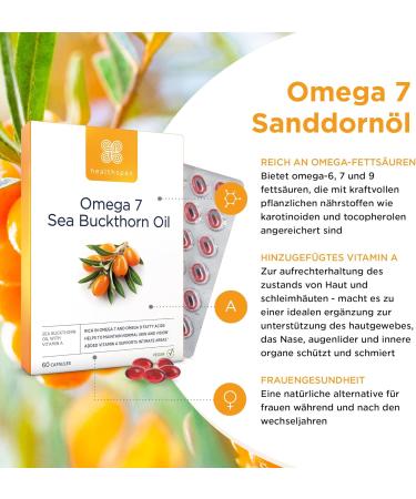 HealthSpan Omega 7 Sanddorn Oil 500 mg High Omega-7 & Omega-9 | Vitamin A & Carotenoids | Vegan | 60 Capsules for Women's Health - Buy Online on GoSupps.com