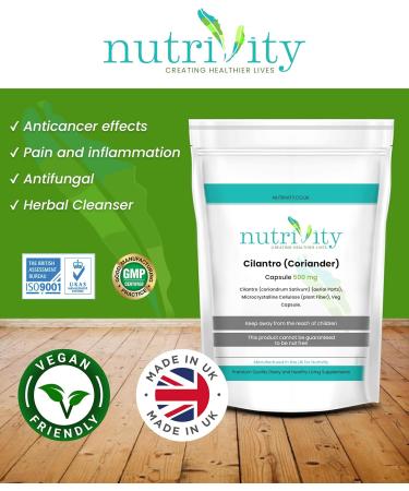 Cilantro Coriander 500mg Vegan Capsules for Heavy Metal Detox, Digestive & Immune Health - 30 Count by Nutrivity - Buy Online on GoSupps.com
