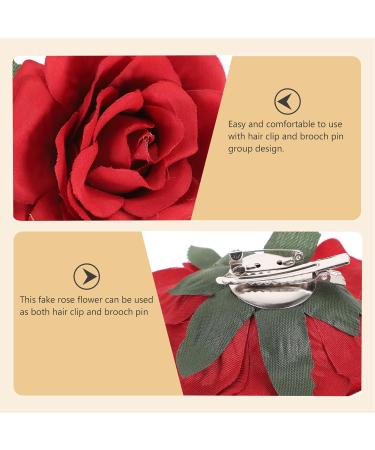 minkissy Red Flower Hair Clip Red Rose Hair Clip Wedding Rose Hair Clip Fabric Flower Brooch Pin Flower Hairpin Flamenco for Wedding Women (Dark Red) - Buy Online on GoSupps.com