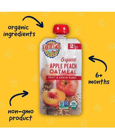 Earth's Best Organic Baby Food Pouches | Stage 2 Fruit & Grain Puree | Apple Peach & Oatmeal | 3.5 oz Pouch (Pack of 12) - Buy Online on GoSupps.com