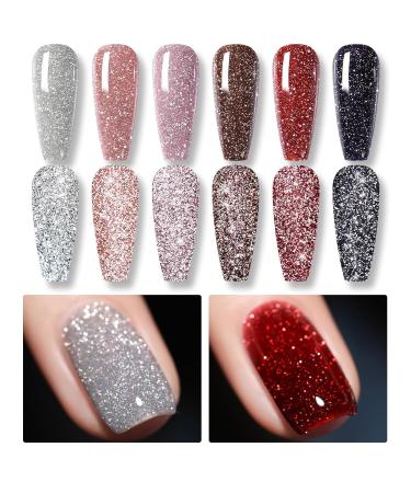 Born Pretty UV Nail Polish Glitter Gel Nail Polish Glitter Reflechissant Sparkling Red Black Soak UV Lacquer Sparkly Shiny Gel - Dark Glitter
