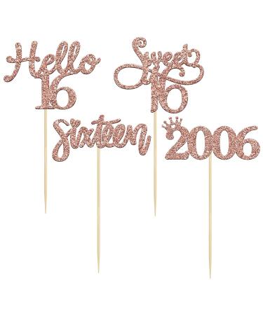 Rose Gold Glitter Sweet 16 Cupcake Toppers - Pack of 24 | 16th Birthday Party Cake Decorations - Buy Online on GoSupps.com