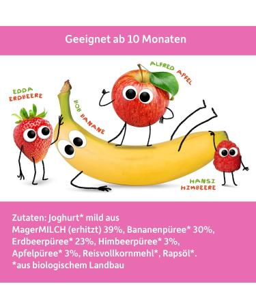 Cheeky Friends Bio Quetschie - Organic Fruit Puree with Yoghurt for Babies (6 x 100g) - Banana Strawberry Raspberry & Apple Squeeze Bag - Buy Online on GoSupps.com