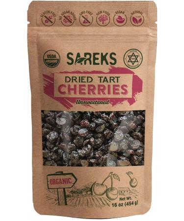Organic Dried Tart Cherries Unsweetened - No Sugar - No Oil, Unsulfured, No Preservatives, Non-GMO 16 oz (NOTHING ADDED) Certified %100 USDA Organic, Dried Sour Cherries, Extra Grade (A+), Montmorency Cherries, Whole Cherr