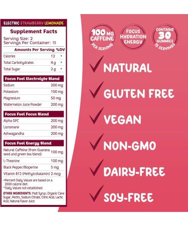 Energy Chews - All-Natural Focus & Energy Gummies with 100mg Caffeine B12 Magnesium - Strawberry Lemonade 30 Chews (3.17oz - Buy Online on GoSupps.com