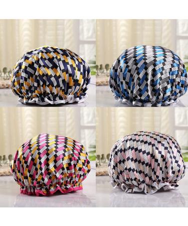 4pcs Lined Shower Caps Bath Caps High Stretch for Long Short Hair (XL)