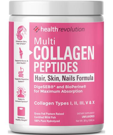Multi Collagen Peptides Powder Supplement Types I, II, III, V, X - 5 Hydrolyzed Collagen Peptides for Skin Hair Nails Joints Triple Refined for Easy Mixing, Non-GMO Dairy Gluten-Free, Unflavored