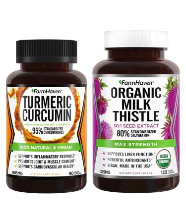 FarmHaven Milk Thistle 120 Capsules and Turmeric Curcumin 90 Capsules