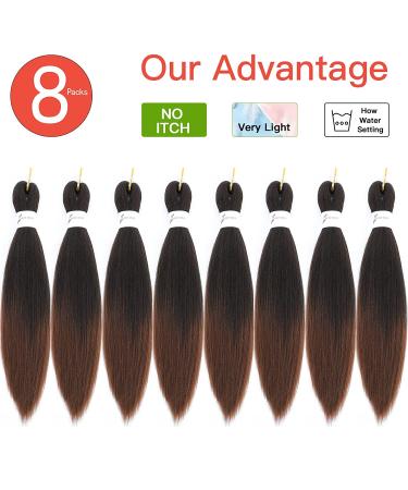 14 Inch Pre Stretched Braiding Hair 8 Packs Yaki Texture Professional Crochet Hair - Itch Free, Hot Water Setting, Short Synthetic - 1B/30 Color - Buy Online on GoSupps.com