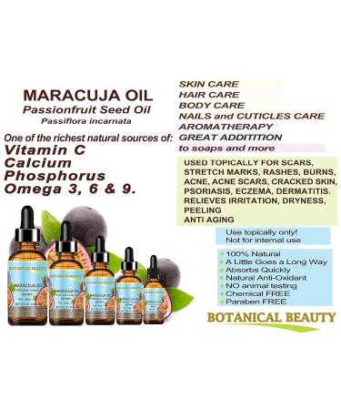 Botanical Beauty MARACUJA OIL 100% Pure Natural Cold Pressed Undiluted for Face Skin Hair Body Lip Nails 1 Fl Oz - 30 ml Rich in Vitamin C - Buy Online on GoSupps.com