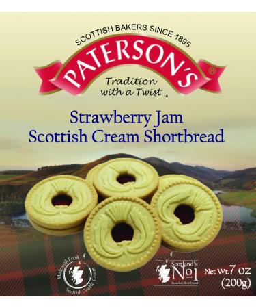 Paterson's Strawberry Jam Scottish Cream Shortbread 200g, 7 oz, Made with Fresh Scottish Double Cream & Strawberry Jam Filling, Strawberry Shortbread Cookies, Strawberry Cookies, (Pack of 1)