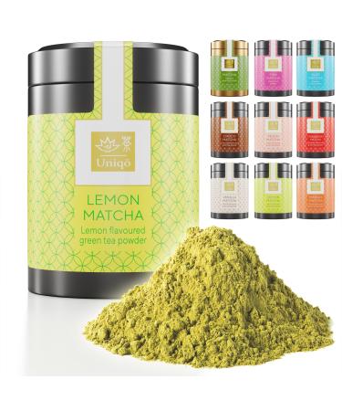 Tea Uniqo - Lemon Matcha tea powder - ideal for drinking for ice cream latte shakes for baking or cooking - Japanese green tea powder with lemon taste without artificial dyes in noble can lemon matcha