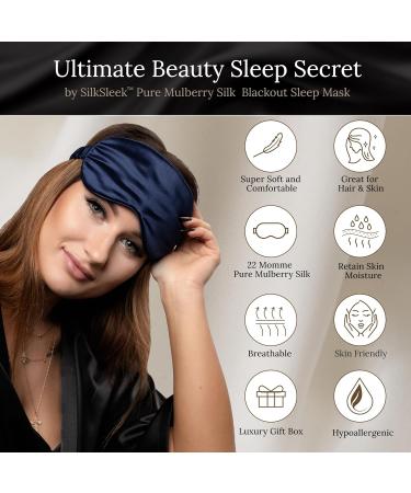 SILKSLEEK 22 Momme Pure Mulberry Silk Eye Mask for Sleeping in Navy Blue - Super Soft & Comfortable Sleep Mask with 100% Pure Silk Filling - Travel Essentials - Gift Box Included - Buy Online on GoSupps.com