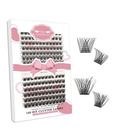 168 Pcs Colored Lash Clusters 2 Styles Mixed Cluster Lashes DIY Eyelash Extensions Eyelash Cluster Extension DIY Individual Lashes Super Thin Band Soft and Easy to Wear (Natural+Volume Mix) 10-16mix(168PCS) Natural+Volume