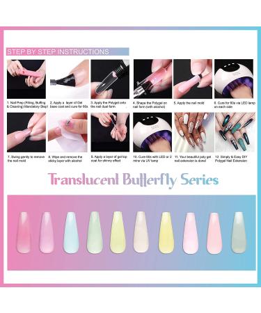 SXC Cosmetics Poly Extension Gel Nail Kit - 10 Translucent Colors - 15ML All-in-One Nail Enhancement Set - Butterfly Series - Buy Online on GoSupps.com