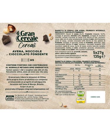 Gran Cereale Snack Barrette di Frutta Secca Pack of 3 nut bars with 4 cereals hazelnut and chocolate 135 g - Buy Online on GoSupps.com