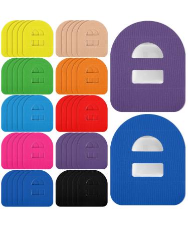 Nuanchu 50 Pieces Adhesive Patches Compatible with Omnipod 5 Shower Waterproof Pre-Cut Adhesive Overpatches with Strap Sweatproof Tape Continuous Glucose Monitor Protection(Colorful)