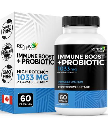 RENEW ACTIVES Antioxidant Elderberry Probiotics Zinc Vitamin C & Organic Turmeric 700MG per 2 Capsules For Immune Function Collagen Formation & Overall Wellness Made in Canada - 60 Capsules