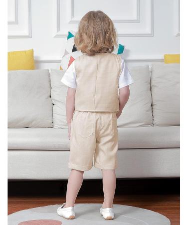 Mintgreen Baby Boys 4-5 Years Gentleman Suit Set with Shirt, Bowtie, Waistcoat & Shorts | Size 1-6 Years | Khaki - Buy Online on GoSupps.com