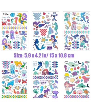 Under The Sea Mermaid Temporary Tattoos for Kids - Glitter Mermaid Birthday Party Supplies - Sea Creatures Party Favors for Girls - Ocean Animal Fake Tattoos - Buy Online on GoSupps.com