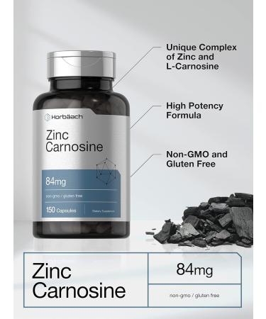 Zinc Carnosine 84mg Capsules | 150 Count | Non-GMO & Gluten Free by Horbaach - Buy Online on GoSupps.com