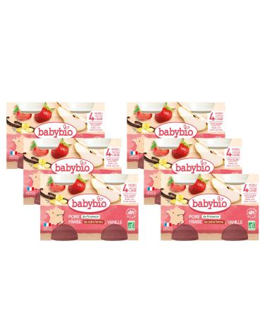 BABYBIO - Small Strawberry Pear Pots from our Vanilla Farm - 2x130g - ORGANIC - Pack of 6