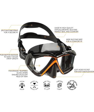 Cressi PANO 4 Window Adult Scuba Diving Snorkeling Mask - Black/Orange - Quality Since 1946 - Buy Online on GoSupps.com