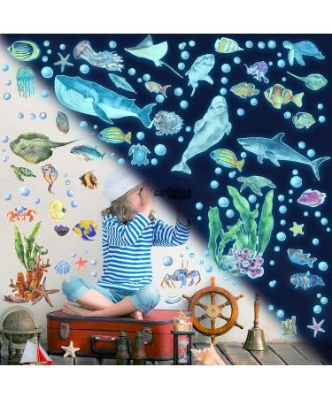 Glow in The Dark Ocean Fish Wall Stickers - Luminous Underwater Sea World Art for Kids Bedroom - Blue Ocean Theme Fluorescent Jellyfish Decor - Buy Online on GoSupps.com