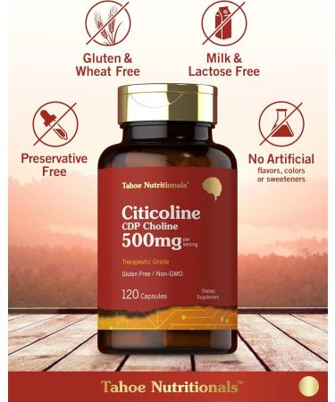 Tahoe Nutritionals Citicoline Supplement | 500mg | 120 Capsules | CDP Choline | Therapeutic Grade |Non-GMO and Gluten Free - Buy Online on GoSupps.com