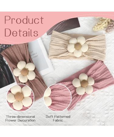 Nayyana 3-Piece Baby Flower Headband Set | Soft Nylon Hair Accessories for Girls Newborns & Toddlers - Beige Pink Khaki - Buy Online on GoSupps.com