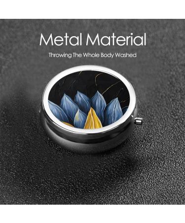 Buy Turquoise Blue Gold Flowers Round Pill Box - 3 Compartment Mini Travel Medicine Organizer - Buy Online on GoSupps.com