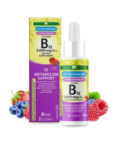 KP+ Vitamin B12 5000 mcg Fast Acting Liquid | Metabolism Support | Natural Berry Flavor | 59 mL (2 fl oz) | Gluten Free | Pack of 1