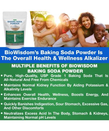 BioWisdom Nutraceuticals Baking Soda Powder for Organic Use, Grade 1 Aluminum Free Baking Soda, Natural No Chemicals, Pure Powder for Cooking, Stomach Acid, Kidney Supplement, 1lb - Buy Online on GoSupps.com
