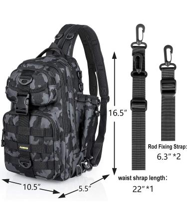 PLUSINNO Fishing Backpack Tackle Bag with Rod Holder - Water-Resistant, Ideal Fishing Gifts for Men - Large Black Camo (16.5*10.5*5.5inch) - Buy Online on GoSupps.com