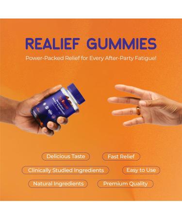 The Realief 60 Count Post Party Gummies DHM Milk Thistle & Electrolytes Wellness Support Strawberry Flavor Wake Up Refreshed - Buy Online on GoSupps.com