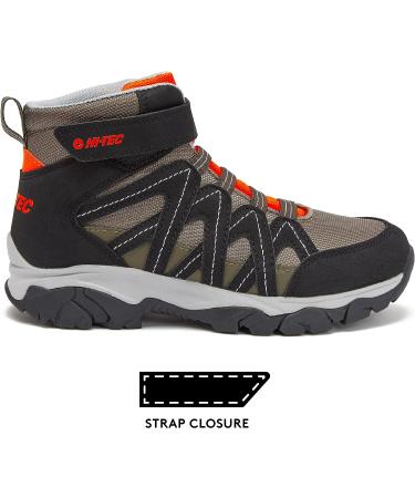 HI-TEC Ravus Blast Mid Boys Hiking Boots - Lightweight Breathable Outdoor Trekking Shoes for Kids - Sizes 1-7 - Orange/Medium Brown Tan/Black - Buy Online on GoSupps.com