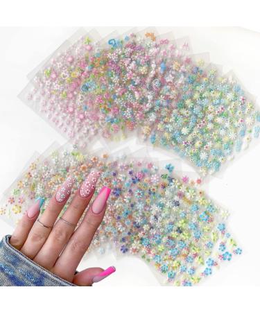 30 Sheets Nail Art Stickers Decals Flower Rose Daisy Cherry Blossoms 3D Self-Adhesive Nail Sticker Heart Chrysanthemum Nail Art Decoration Supplies Colorful