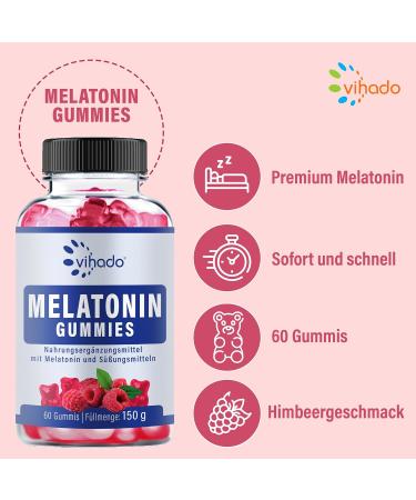 Vihado Melatonin Gummies | High Dose Sugar-Free Vegan | With Vitamin D3 K2 Passion Flower & Chamomile | 60 Soft & Tasty Gummies - Buy Online on GoSupps.com