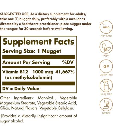 Solgar Methylcobalamin Vitamin B12 - 60 Nuggets | Boost Energy & Support Nerve Health - Buy Online on GoSupps.com