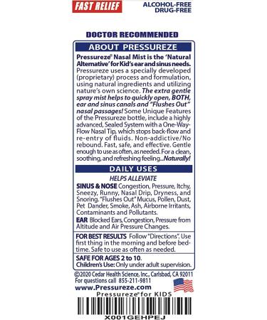 Pressureze Kids All-Natural Sterile Nasal Spray - Fast Relief for Sinus Allergies & Congestion | 130 Sprays - 18ml/0.6fl oz (1 Pack) - Buy Online on GoSupps.com