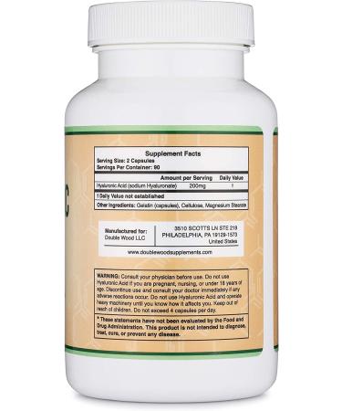Hyaluronic Acid Supplement - 180 Capsules (200mg Per Serving) for Skin & Face Aging Support | Enhances Hyaluronic Acid Serum Effects | Acido Hialuronico by Double Wood - Buy Online on GoSupps.com