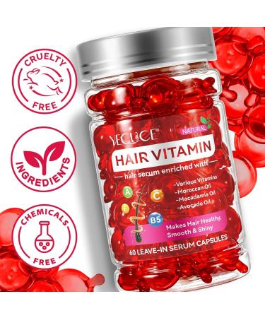 Hair Vitamin Serum Capsules - 60pcs Shine & Smooth Treatment with Moroccan Macadamia & Avocado Oils | Strengthen & Nourish All Hair Types for Men & Women - Buy Online on GoSupps.com