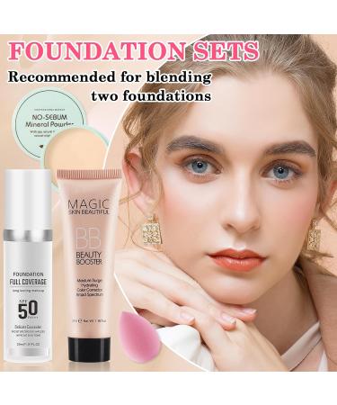 Color Changing Full Coverage Liquid Foundation Makeup Set with Lightweight Loose Setting Face Powder and Makeup Sponge Moisturizing BB Cream Non-greasy Flawless Concealer for All Skin Types - Buy Online on GoSupps.com