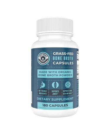 Grass-Fed Bone Broth Capsules with Collagen from Organic Bone Broth Powder. Collagen Supplement for Nails Hair Joints and Digestive Health* Support. Gut Friendly-Ingredients 180 Capsules