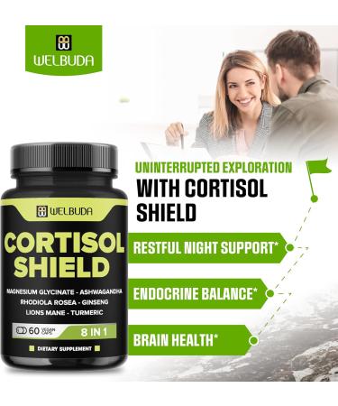 WELBUDA 8in1 Cortisol Shield - Ashwagandha and Magnesium Rhodiola Rosea Lions Mane Gingsen and 3 More - Relaxation & Restful Night Support & Mood Balance - 60 Count - Buy Online on GoSupps.com