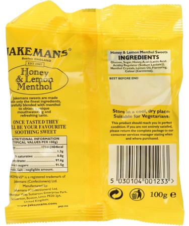 Jakemans Honey & Lemon Menthol Soothing Menthol Sweets 100g - Buy Online on GoSupps.com